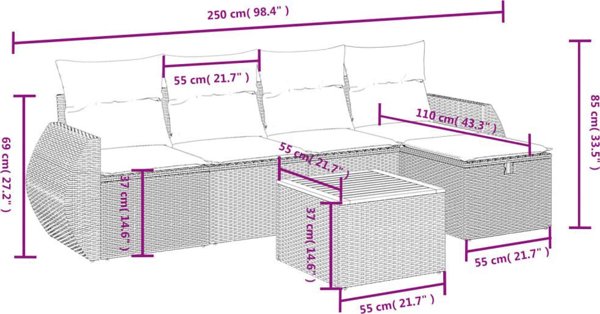 vidaXL 6τμχ. σετ επίπλων κήπου με μαξιλάρια, ανάμεικτο μπεζ
