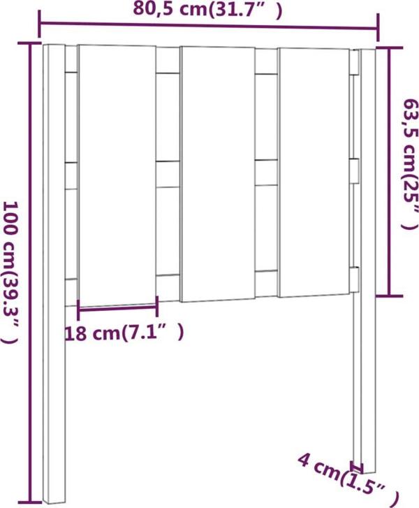 vidaXL Επικεφαλάρι κρεβατιού μαύρο 80,5x4x100 cm από ελαφρύ ξύλο πεύκου