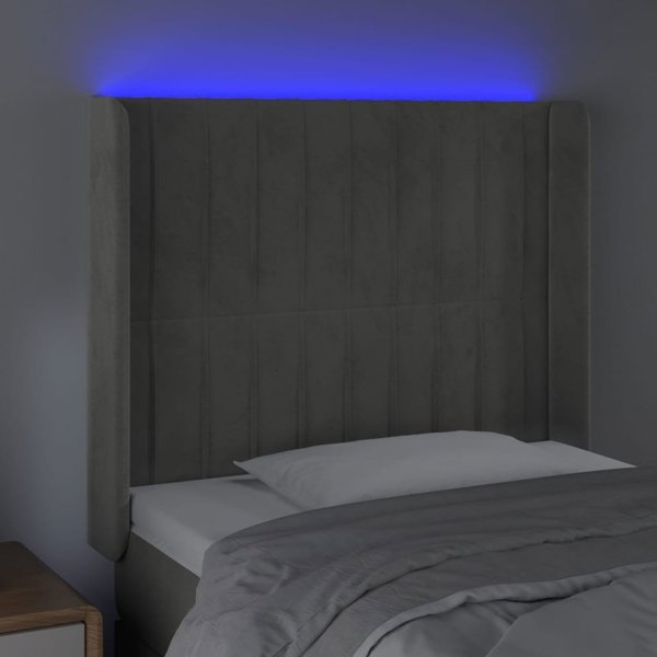 vidaXL Zaglowek do lozka z LED, jasnoszary, 93x16x118/128 cm, aksamit