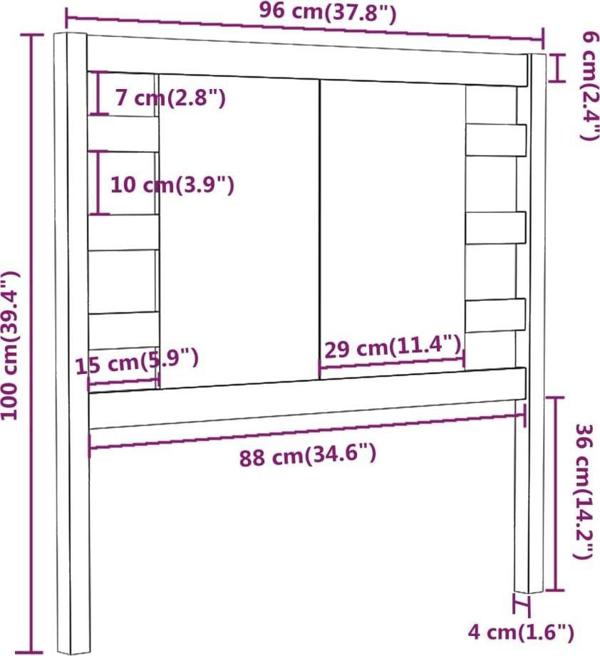 vidaXL Προσκέφαλο κρεβατιού, μελί καφέ, 96x4x100 cm, συμπαγές ξύλο πεύκου