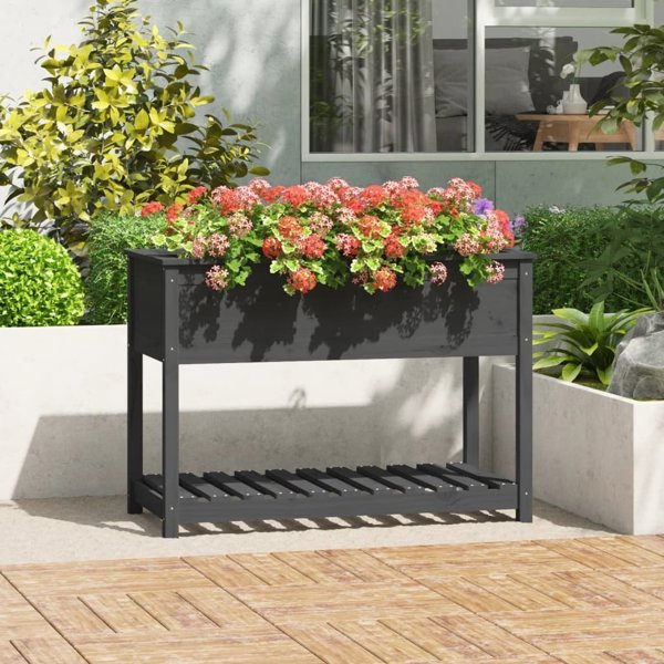 vidaXL Γλάστρα με ράφι, γκρι, 111,5x54x81 εκ, μασίφ πεύκο