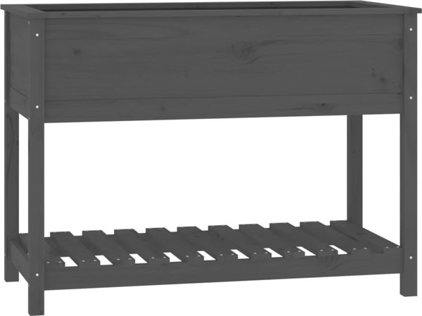 vidaXL Γλάστρα με ράφι, γκρι, 111,5x54x81 εκ, μασίφ πεύκο