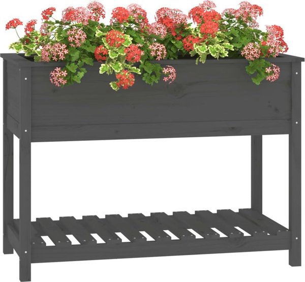 vidaXL Γλάστρα με ράφι, γκρι, 111,5x54x81 εκ, μασίφ πεύκο