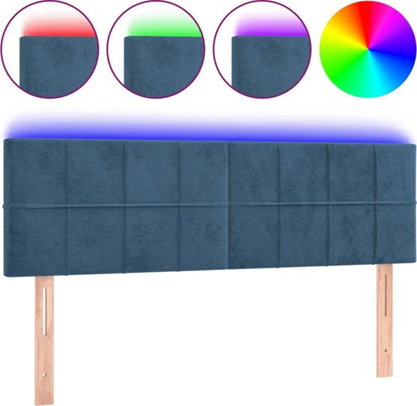 vidaXL Κεφαλάρι κρεβατιού με LED, σκούρο μπλε, 144x5x78/88cm, βελούδο