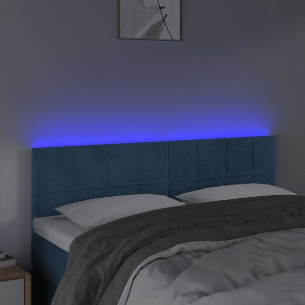 vidaXL Κεφαλάρι κρεβατιού με LED, σκούρο μπλε, 144x5x78/88cm, βελούδο
