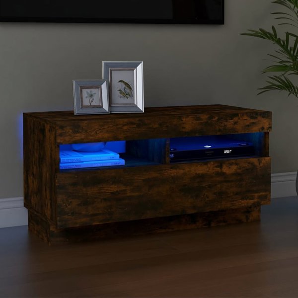 vidaXL Ντουλάπι για TV με LED φωτισμό, καπνιστή δρυς, 80x35x40 cm