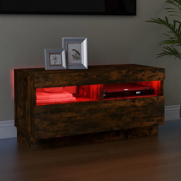 vidaXL Ντουλάπι για TV με LED φωτισμό, καπνιστή δρυς, 80x35x40 cm