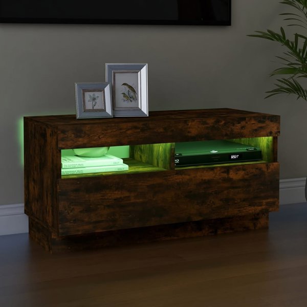 vidaXL Ντουλάπι για TV με LED φωτισμό, καπνιστή δρυς, 80x35x40 cm