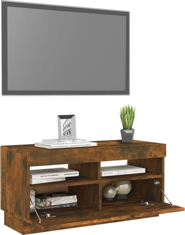 vidaXL Ντουλάπι για TV με LED φωτισμό, καπνιστή δρυς, 80x35x40 cm