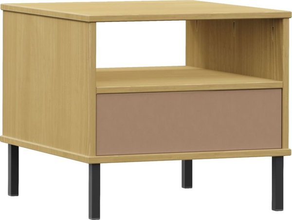 vidaXL Κομοδίνο OSLO, μεταλλικά πόδια, καφέ, μασίφ ξύλο πεύκου