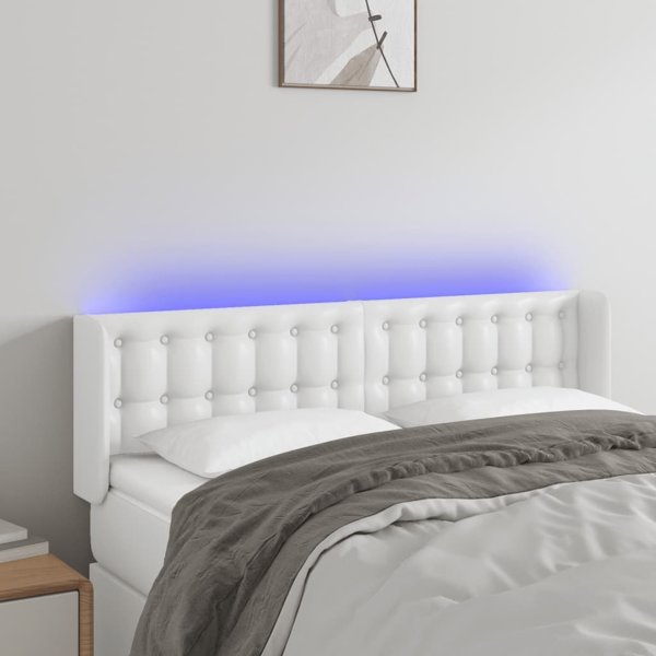 vidaXL Κεφαλάρι κρεβατιού με LED, λευκό, 147x16x78/88 cm, δερματίνη