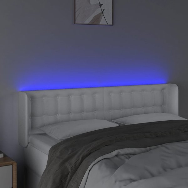 vidaXL Κεφαλάρι κρεβατιού με LED, λευκό, 147x16x78/88 cm, δερματίνη