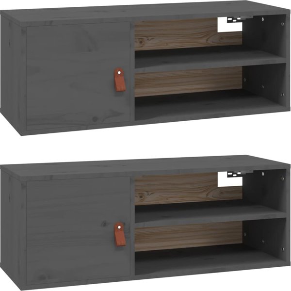 vidaXL Szafki scienne, 2 szt., szare, 80x30x30 cm, lite drewno sosnowe