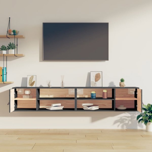 vidaXL Szafki scienne, 2 szt., szare, 80x30x30 cm, lite drewno sosnowe