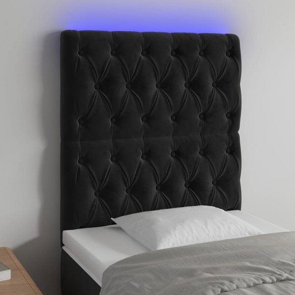 vidaXL Κεφαλάρι κρεβατιού με LED, μαύρο, 80x7x118/128 εκ., βελούδο