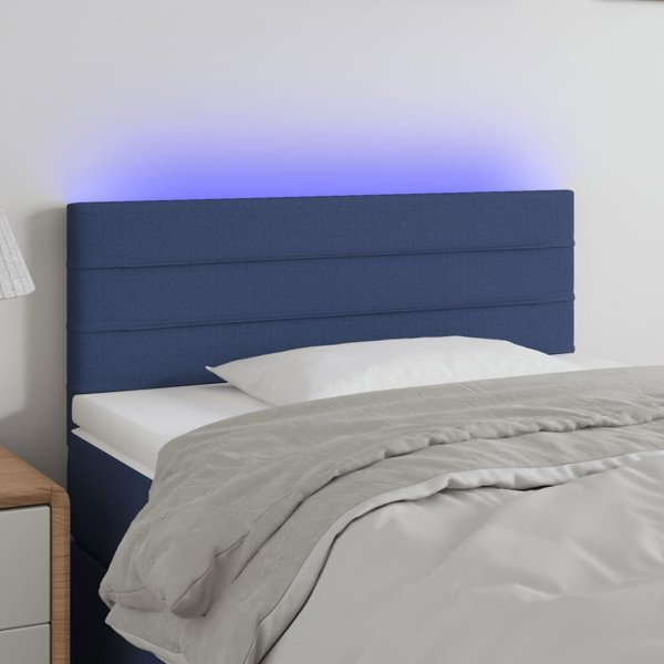 vidaXL κεφαλάρι κρεβατιού με LED, μπλε, 90x5x78/88 cm, ύφασμα