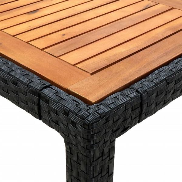 vidaXL Τραπέζι κήπου 190x90x75 cm, μαύρο PE ρατάν και ξύλο ακακίας