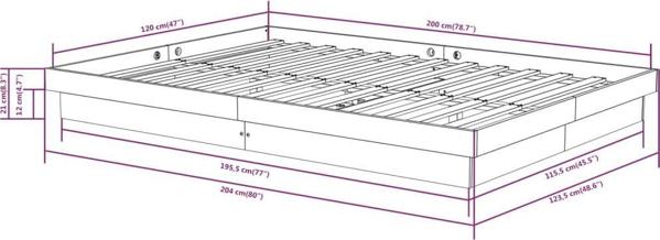 vidaXL Πλαίσιο κρεβατιού από μασίφ ξύλο 120x200 cm