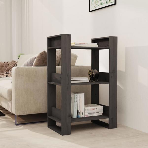 vidaXL Βιβλιοθήκη/Διαχωριστικό, Γκρι, 60x35x91 εκ, Από Πεύκο