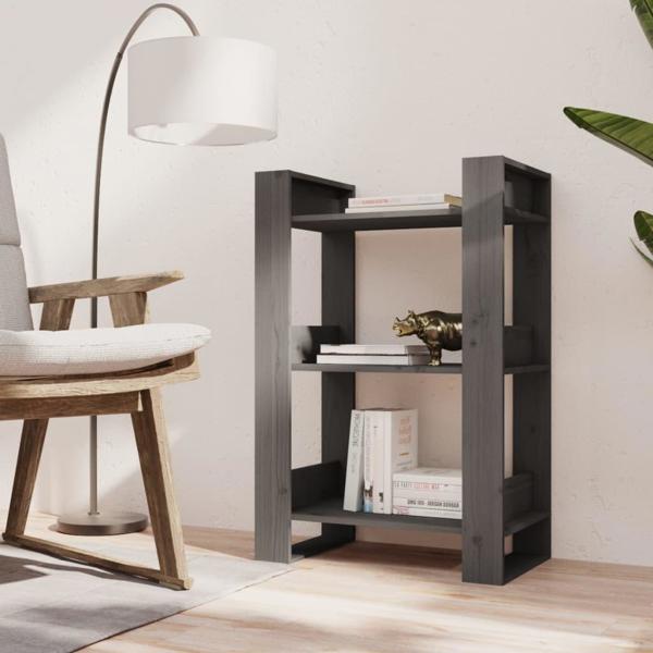 vidaXL Βιβλιοθήκη/Διαχωριστικό, Γκρι, 60x35x91 εκ, Από Πεύκο