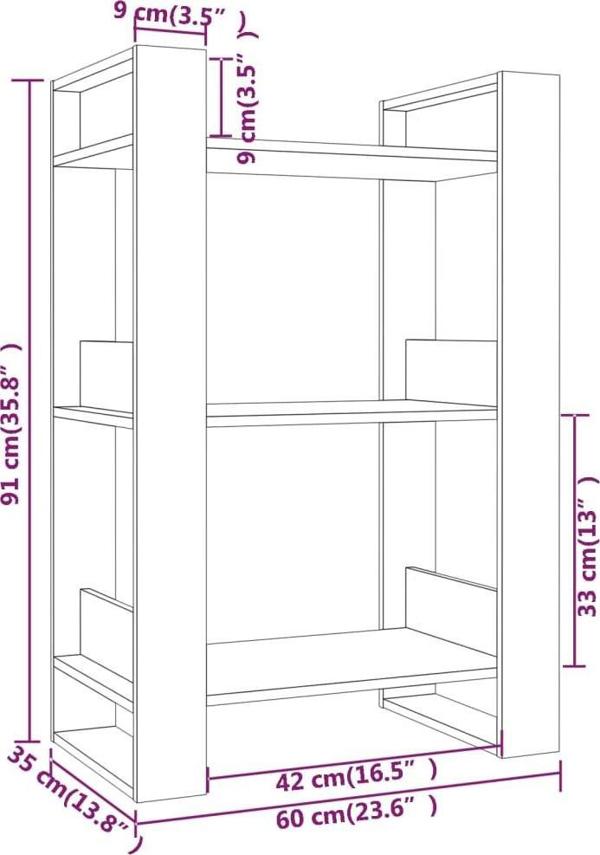 vidaXL Βιβλιοθήκη/Διαχωριστικό, Γκρι, 60x35x91 εκ, Από Πεύκο
