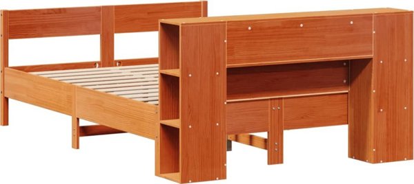vidaXL Κρεβάτι με ράφι, 140x200 εκ, μασίφ ξύλο πεύκου χωρίς στρώμα