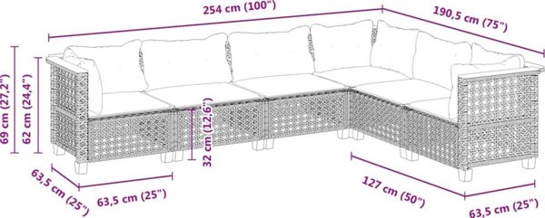vidaXL 6-cz. zestaw mebli ogrodowych z poduszkami, czarny polirattan