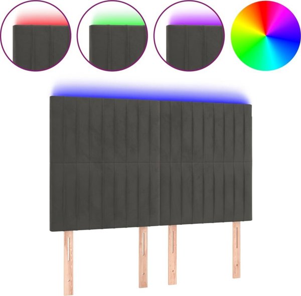 vidaXL Κορμός κεφαλής με LED, σκούρο γκρι, 144x5x118/128 cm, βελούδο