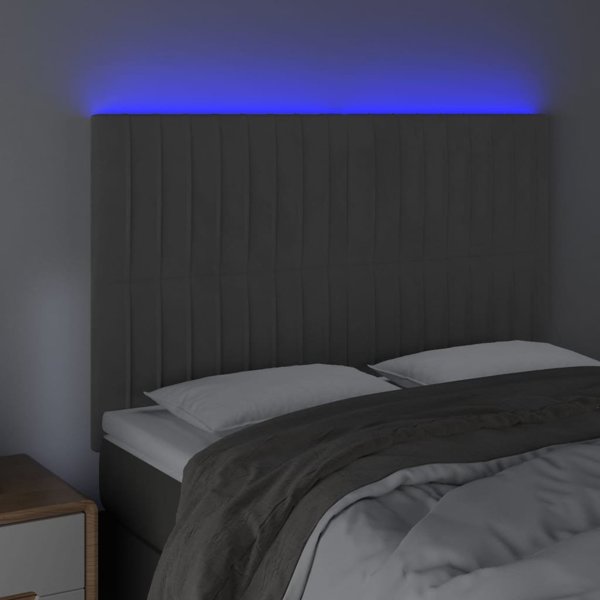 vidaXL Κορμός κεφαλής με LED, σκούρο γκρι, 144x5x118/128 cm, βελούδο