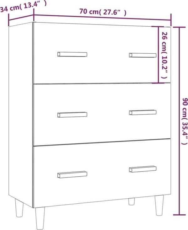 vidaXL Συρταριέρα γκρι δρυς Sonoma 70x34x90 cm, υλικό ξύλου