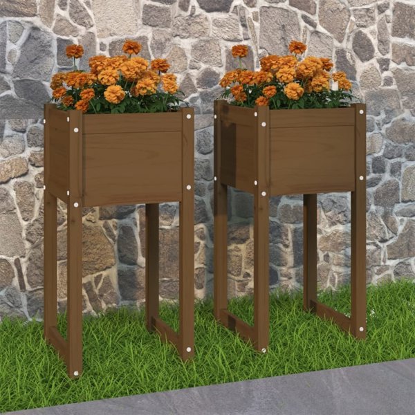 Donice vidaXL, 2 τεμάχια, μέλι καφέ, 40x40x81 cm, μασίφ πεύκο