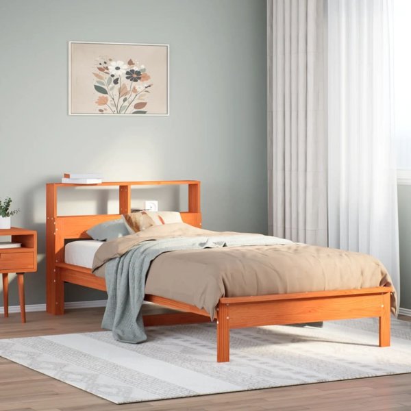 vidaXL Loft με ράφι, χωρίς στρώμα, κερωμένο καφέ, 90x200 εκ., πεύκο