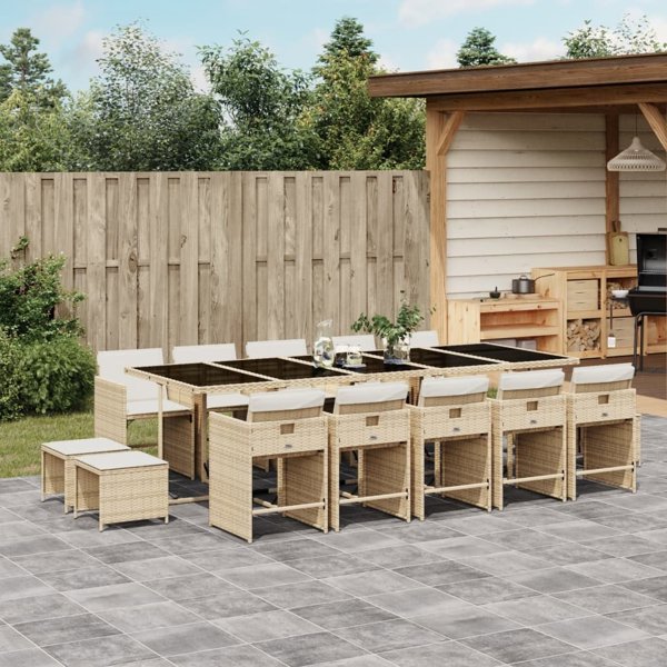 vidaXL Σετ 15τμχ επίπλων κήπου με μαξιλάρια, μπεζ, rattan PE