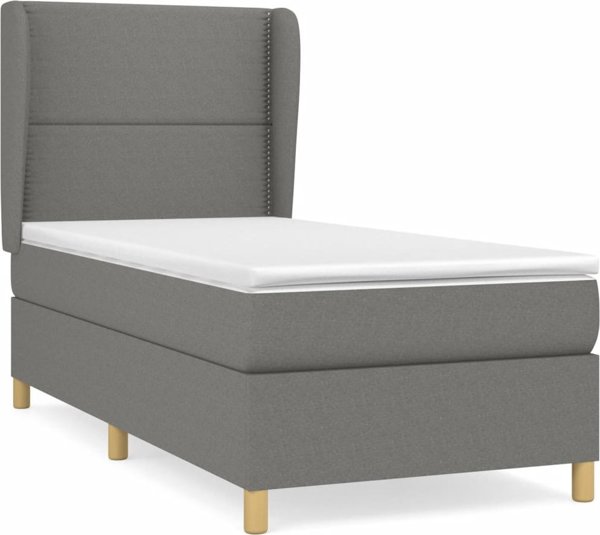 vidaXL Κρεβάτι Continental με Στρώμα, Σκούρο Γκρι Ύφασμα, 90 x 200 cm