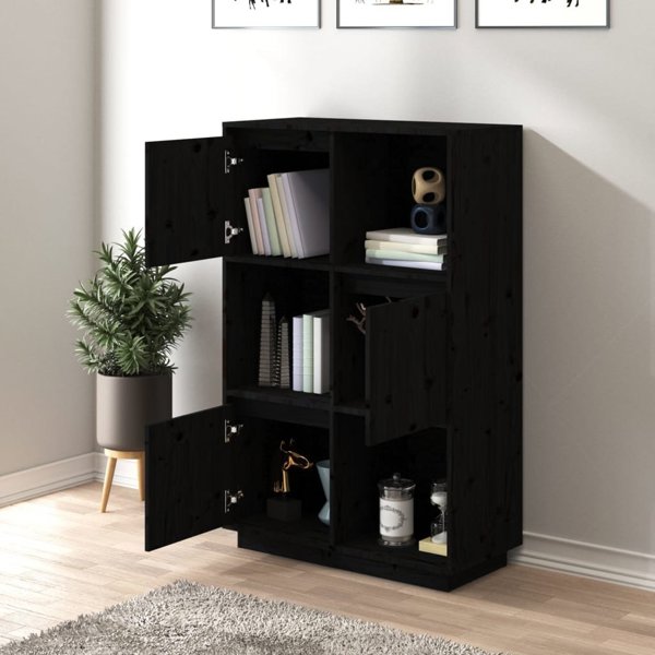 vidaXL Wysoka szafka, czarna, 74x35x117 cm, lite drewno sosnowe