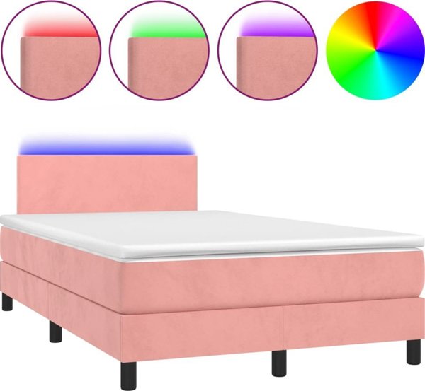 vidaXL Κρεβάτι κοντινεντάλ με στρώμα και LED, ροζ βελούδο 120x200 εκ.