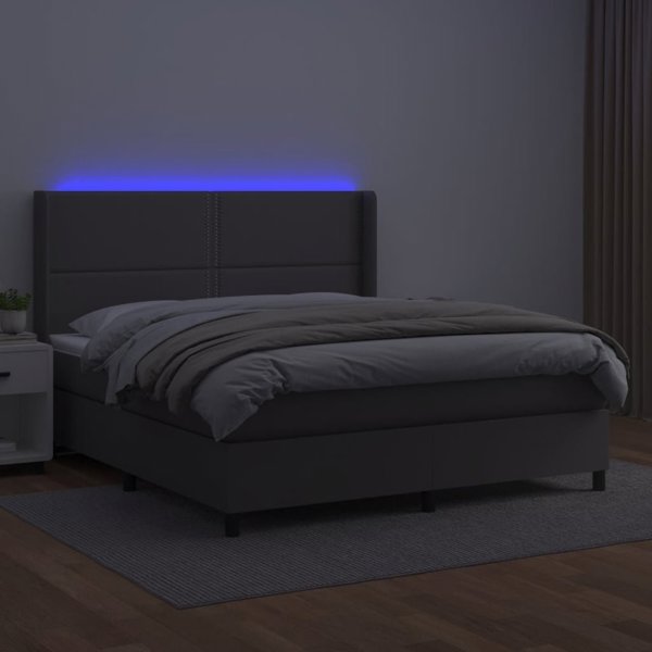 vidaXL κρεβάτι κοντινεντάλ με στρώμα και LED, γκρι οικοδέρμα, 180x200εκ