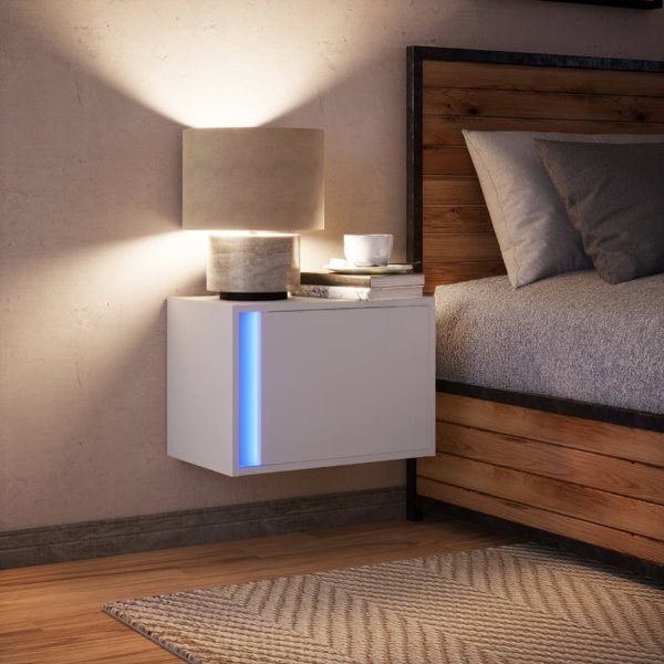 vidaXL Κρεμαστή κομοδίνο με LED φωτισμό, λευκό