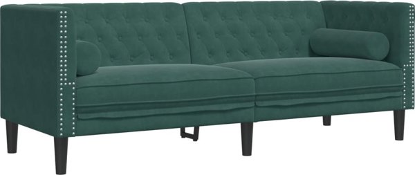 vidaXL Σετ 2 τμχ Chesterfield με μαξιλαράκια, σκούρο πράσινο, βελούδο