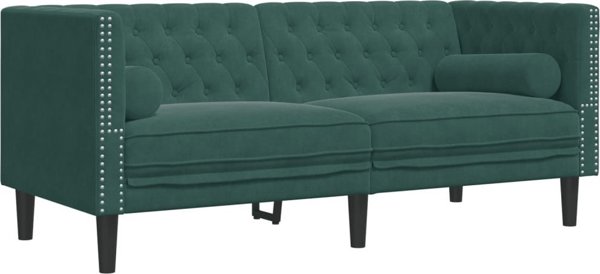 vidaXL Σετ 2 τμχ Chesterfield με μαξιλαράκια, σκούρο πράσινο, βελούδο