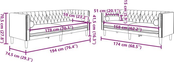 vidaXL Σετ 2 τμχ Chesterfield με μαξιλαράκια, σκούρο πράσινο, βελούδο