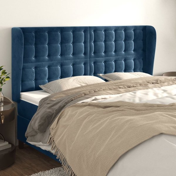 vidaXL Zaglowek uszak ciemnoniebieski 163x23x118/128 cm aksamit