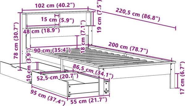 vidaXL Lozko me to gerebaki, xwris strwma, woskowy braz, 90x200 cm, sosnowe
