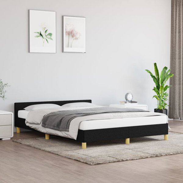 vidaXL Rama κρεβατιού με κεφαλάρι, μαύρο, 140x190 εκ., με υφασμάτινη επένδυση