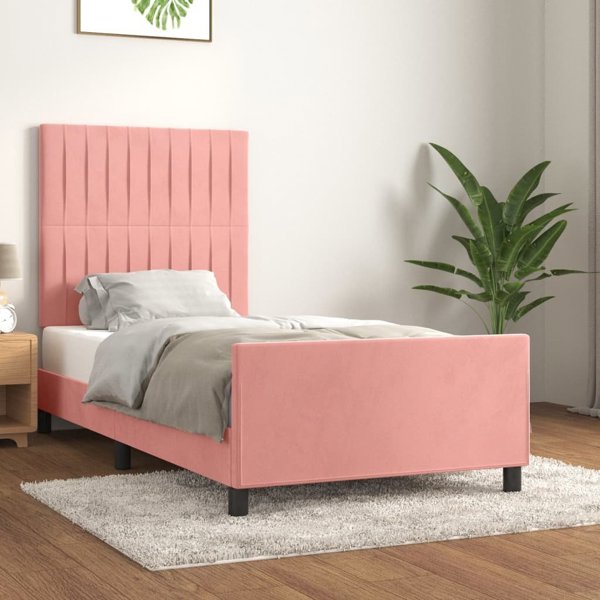 vidaXL Πλαίσιο κρεβατιού με κεφαλάρι ροζ 90x200 cm βελούδινο