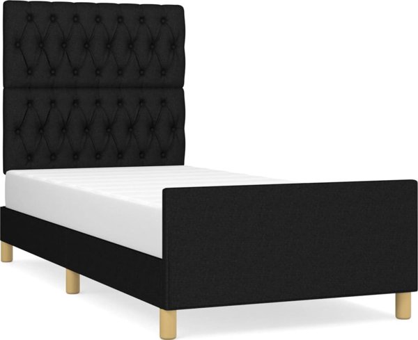 vidaXL σκελετός κρεβατιού με κεφαλάρι, μαύρος, 90x200 εκ., επενδεδυμένος με ύφασμα