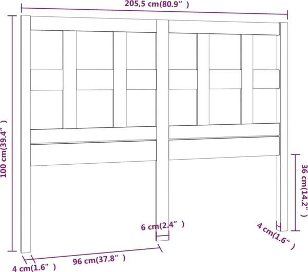 vidaXL Κεφαλάρι κρεβατιού, μαύρο, 205,5x4x100 cm, μασίφ ξύλο πεύκου