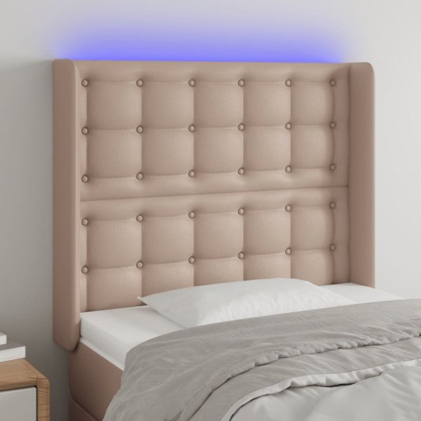 vidaXL Zaglowek do lotzka me LED, cappuccino, 103x16x118/128 cm, ekoskora
