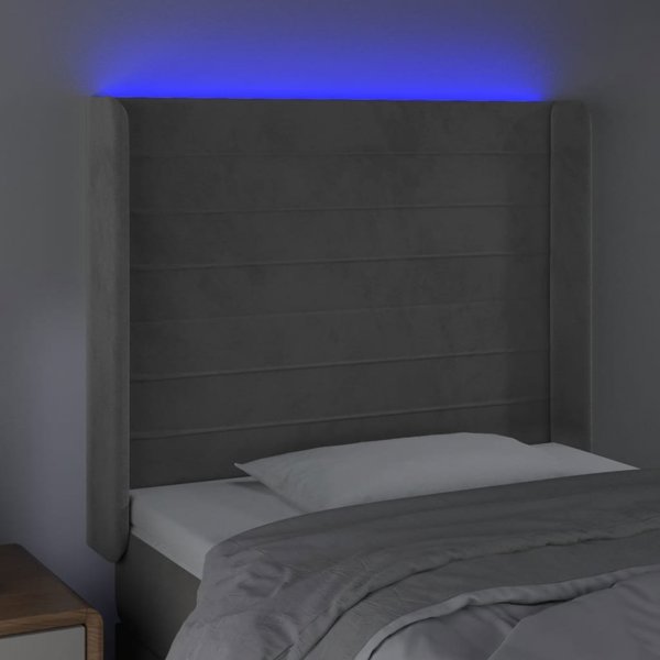 vidaXL Κεφαλάρι κρεβατιού με LED, ανοιχτό γκρι, 93x16x118/128 cm, βελούδο