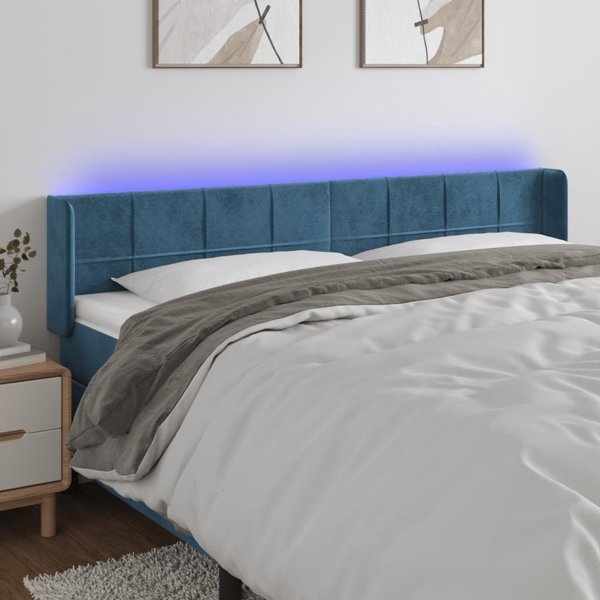 vidaXL Κεφαλάρι για κρεβάτι με LED, σκούρο μπλε, 183x16x78/88 cm, βελούδο